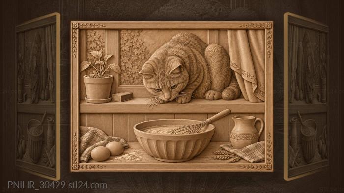 Cat watching batter on table 3d STL model
