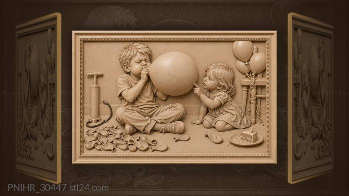 Balloon boy and curious sibling 3d STL model