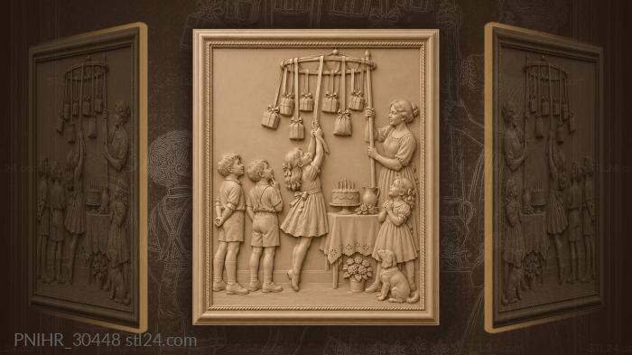 Girl pulling ribbon from hanging parcels 3d STL model
