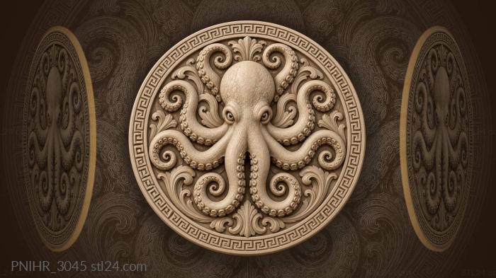Octopus with swirling tentacles ornament 3d STL model
