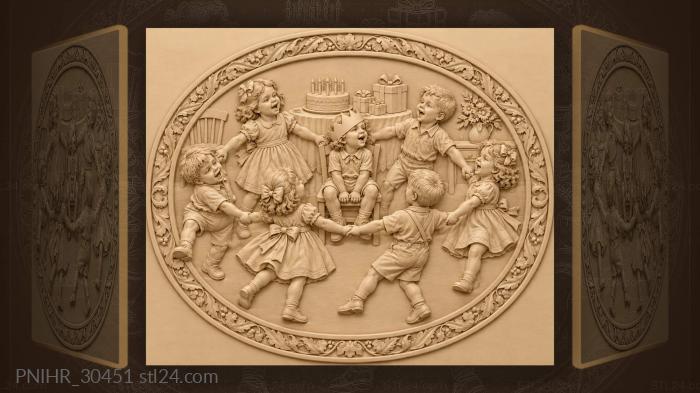 Crowned birthday child listens to singing children 3d STL model