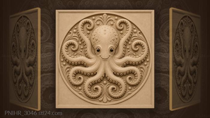 Smiling octopus with swirling tentacles 3d STL model