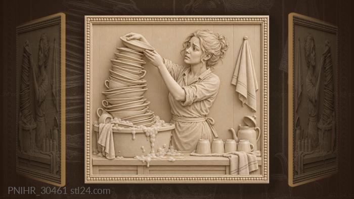 Tower of dishes playful kitchen scene 3d STL model