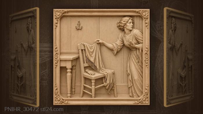 Woman lifts the scarf from the chair 3d STL model