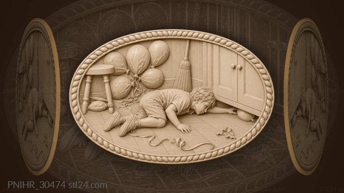 Boy rescues the last balloon beneath furniture 3d STL model