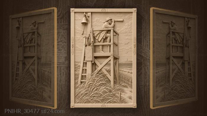 Coastal watchtower with vigilant keeper 3d STL model