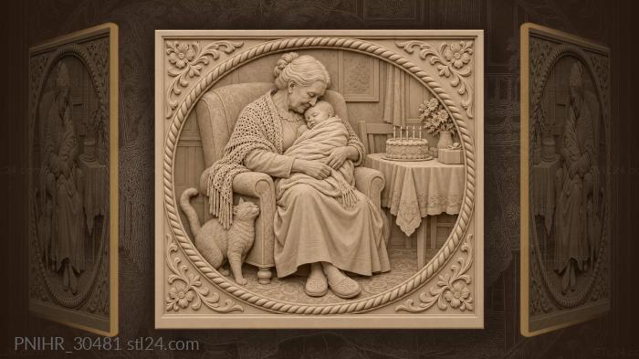 Great grandson asleep beside an unlit cake 3d STL model