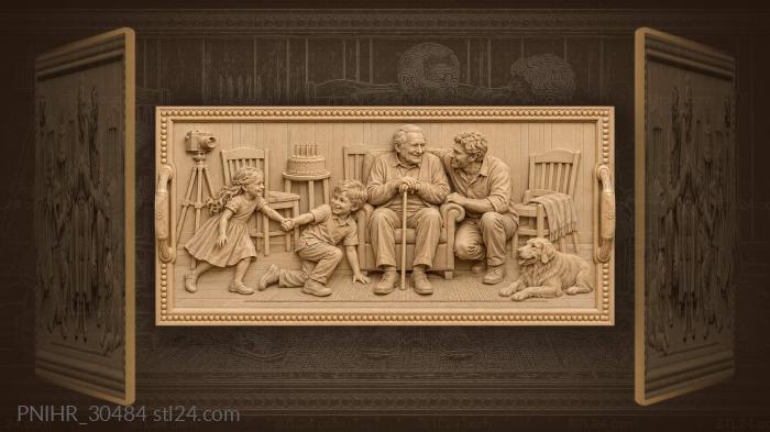 Three generations crowd together for photograph 3d STL model
