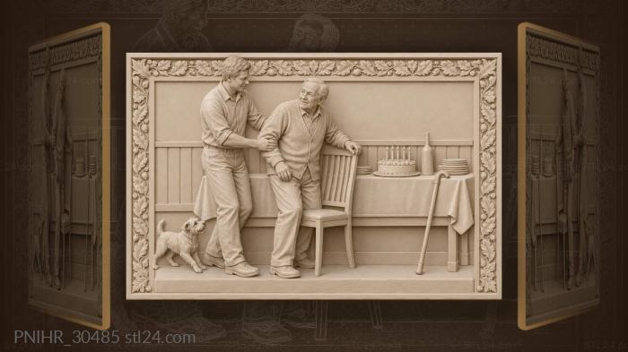 Son leads father to the head chair 3d STL model