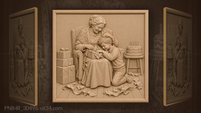Grandson tearing open a gift together 3d STL model