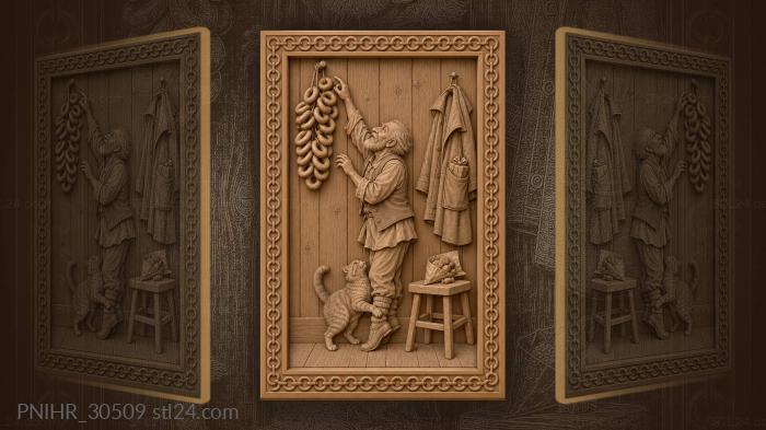 Bagels old man and curious cat 3d STL model