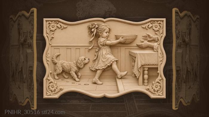 Child carries brimming bowl across the threshold 3d STL model