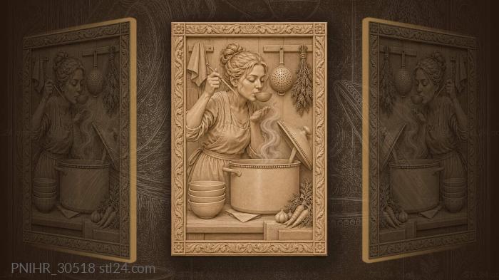Tasting the soup warm kitchen scene 3d STL model