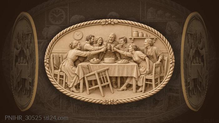 Guests reach to clink glasses over cake 3d STL model