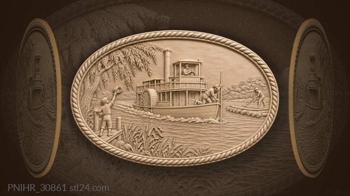 Shore boy waves as steamer passes 3d STL model