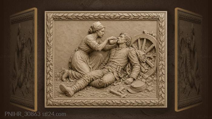 Nurse lifts flask while soldier drinks 3d STL model