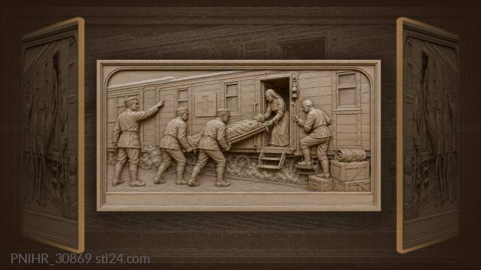 Wounded soldiers are carried into hospital train 3d STL model