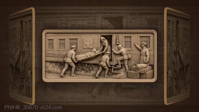 Orderlies carry casualties aboard the hospital train 3d STL model