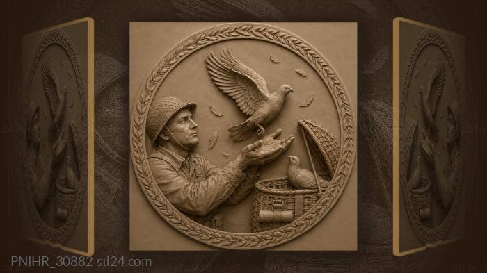 Soldier releasing message carrying pigeons 3d STL model