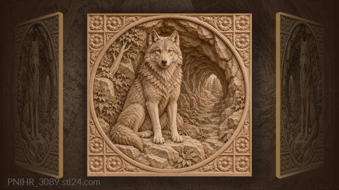Wolf at mouth of stone tunnel 3d STL model