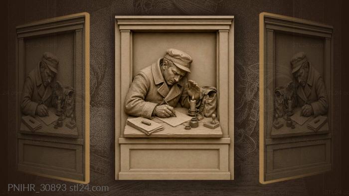 Old clerk writing by candlelight 3d STL model
