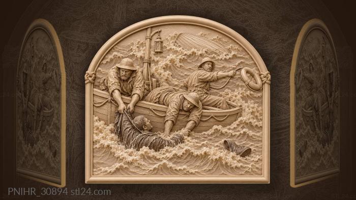 Crew drags a castaway from stormy waves 3d STL model