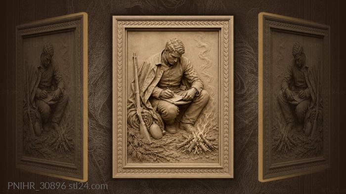 Soldier’s rest by campfire writing 3d STL model