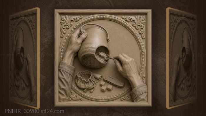 Hands tip the kettle beside loose tobacco 3d STL model