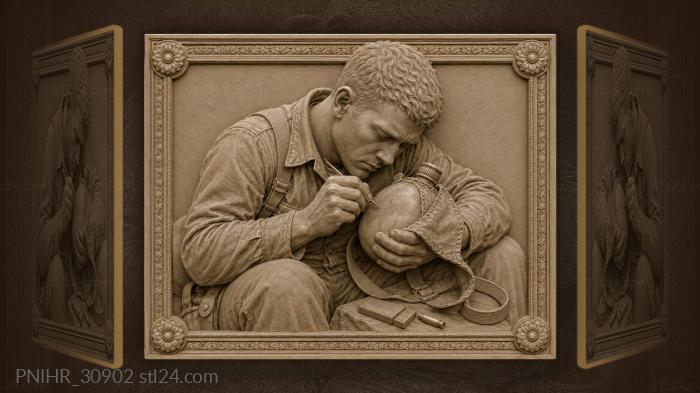Soldier writing on canteen flask 3d STL model