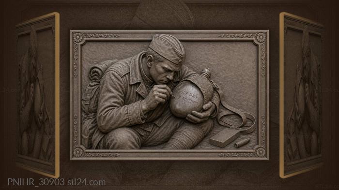 Soldier writing name on canteen 3d STL model