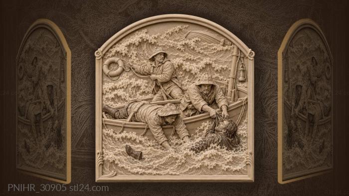 Lifeboatmen reclaim a castaway from waves 3d STL model