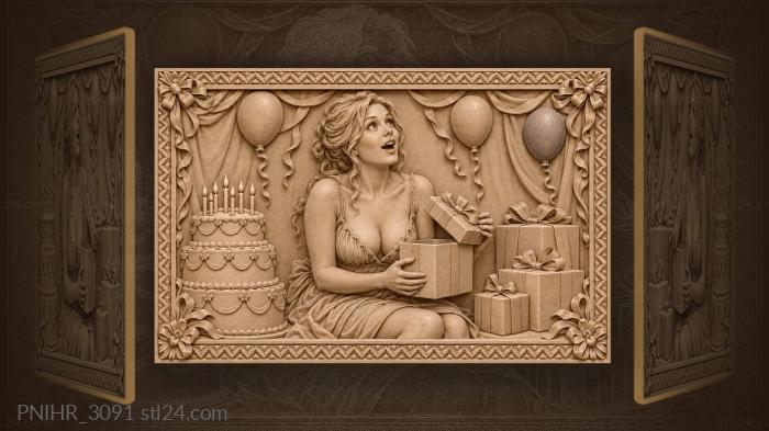 Birthday surprise with cake and gifts 3d STL model