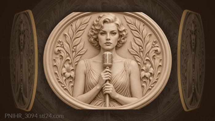 Vintage singer with microphone portrait 3d STL model