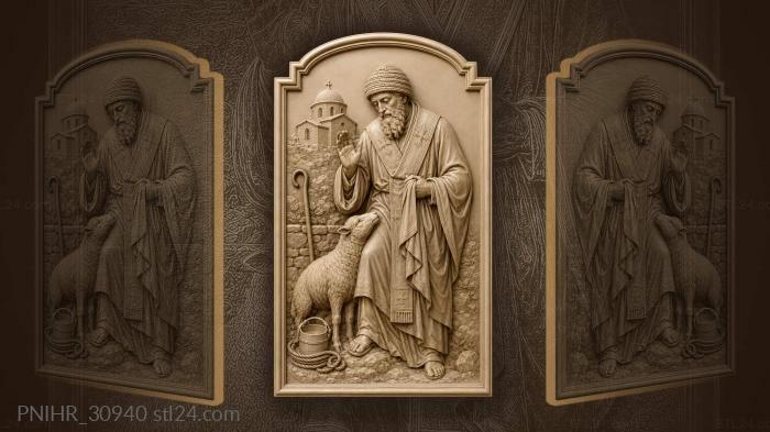 Spyridon blesses lamb beside church 3d STL model