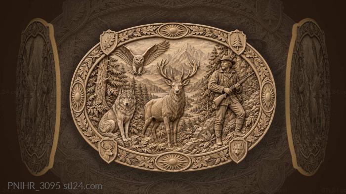 Forest hunt with stag and wolf 3d STL model