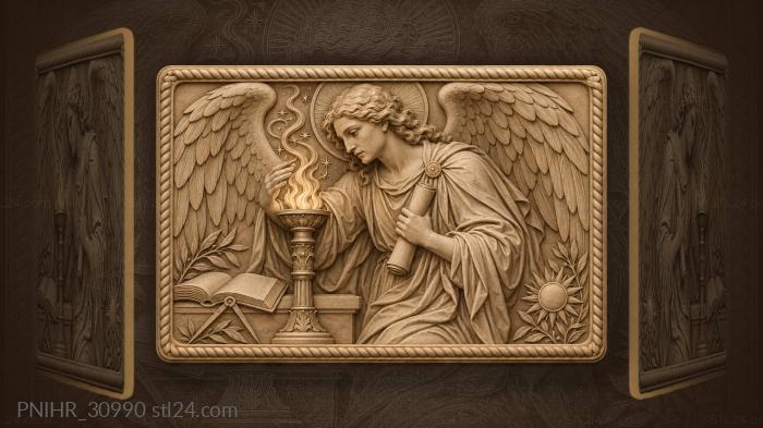 Archangel kindles wisdom beside an open codex 3d STL model