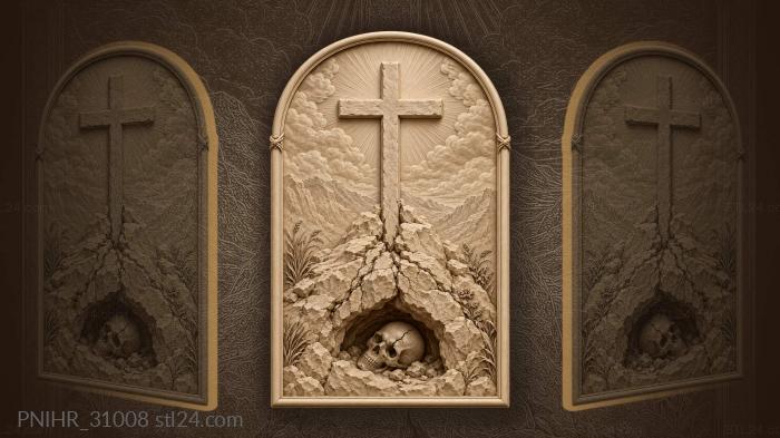 Cross splits the rock above the skull 3d STL model