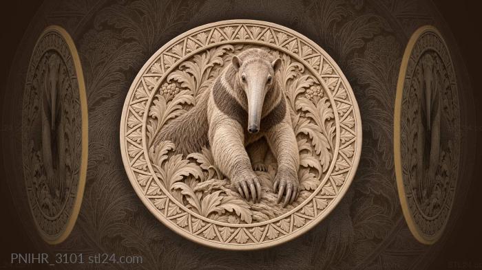 Anteater reaching forward amid triangle border 3d STL model