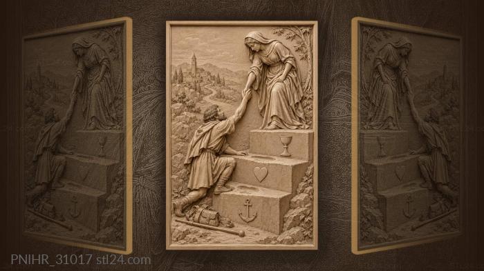 Pilgrim reaches upward as a guide helps 3d STL model