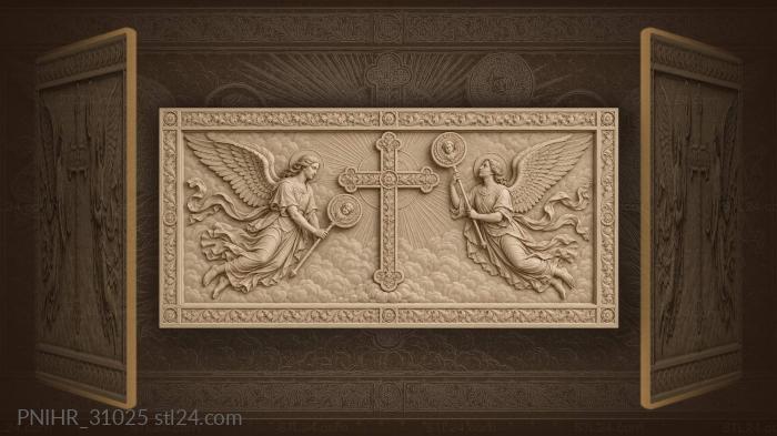 Angels with celestial discs near cross 3d STL model