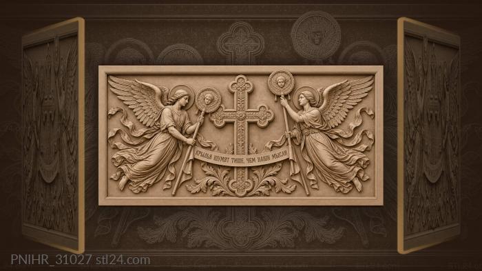 Angels with celestial discs and ribbons 3d STL model