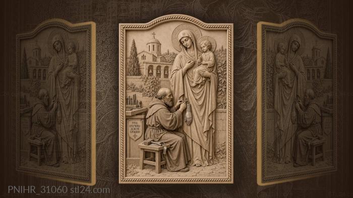 Monk fastens an offering beneath mary 3d STL model