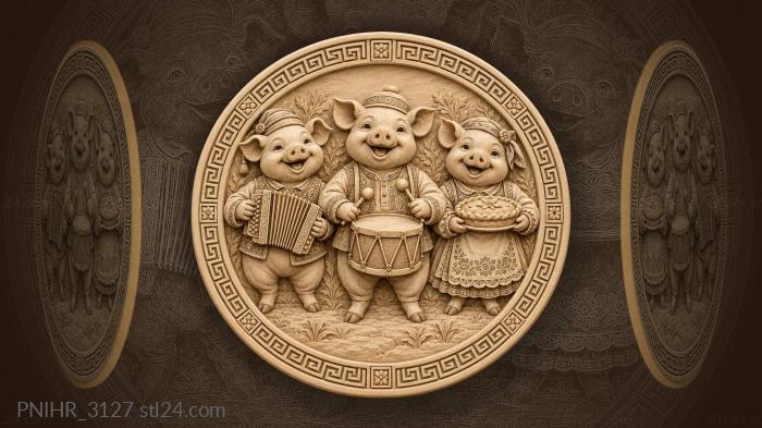 Festive pigs with music and pie 3d STL model