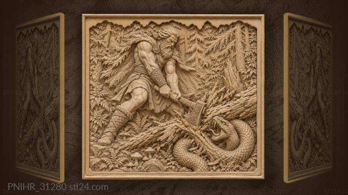 Perun slaying the forest serpent 3d STL model