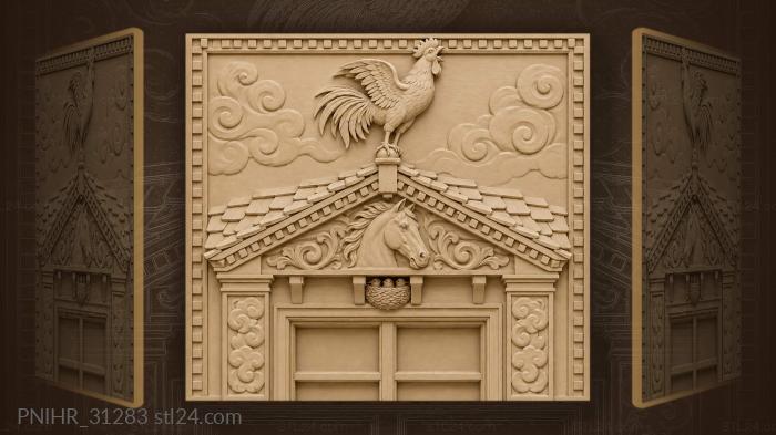 Rooster above horse window frame 3d STL model