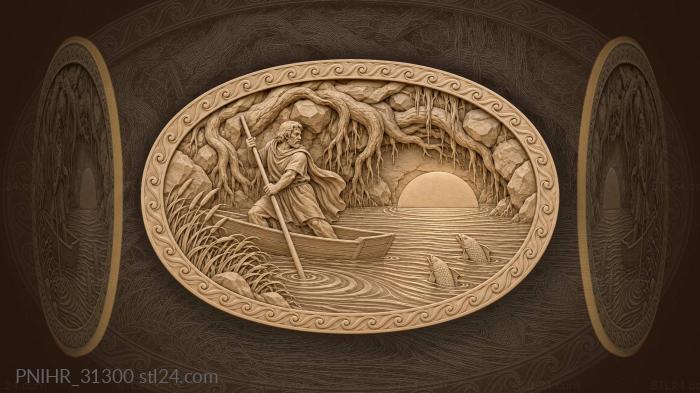 Sun sets river ferryman’s journey 3d STL model