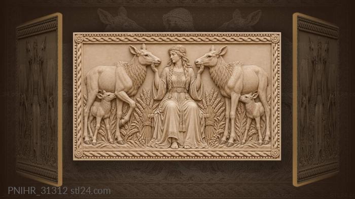 Two elk cows flanking mokosh 3d STL model