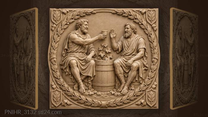 Two men on a barrel share cup 3d STL model