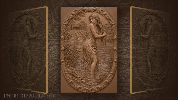 Woman at river ford looking back 3d STL model
