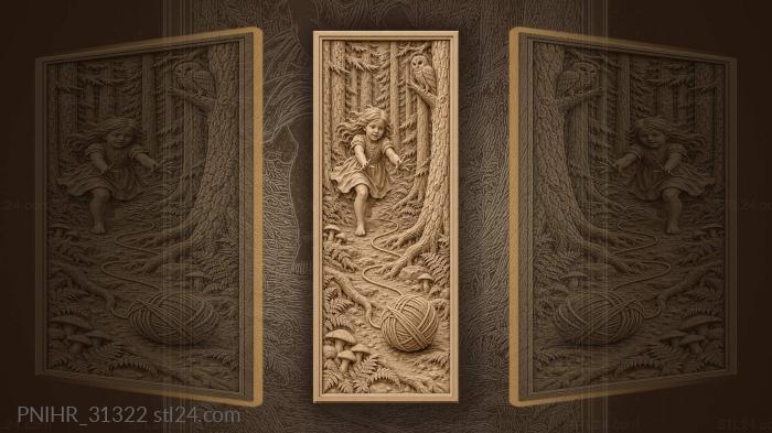 Girl chases yarn through the pines 3d STL model